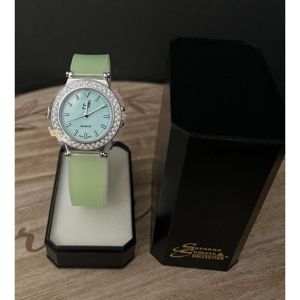 Suzanne Somers Collection Women Quartz Watch Rhinestone Green Silicone Strap